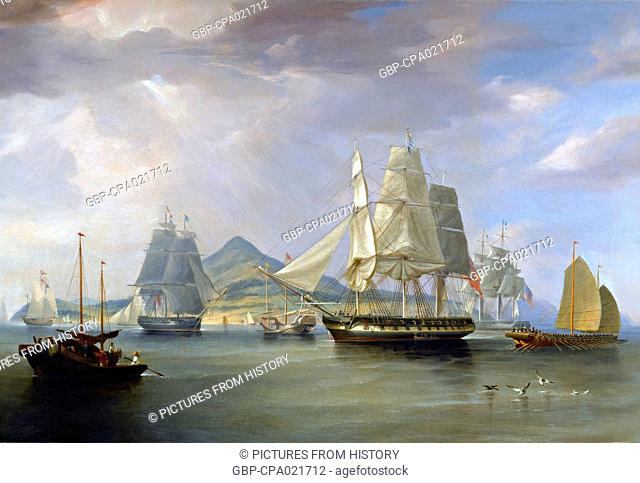 China: File: 'The opium ships at Lintin, China, 1824'. William John Huggins (1781-1845)