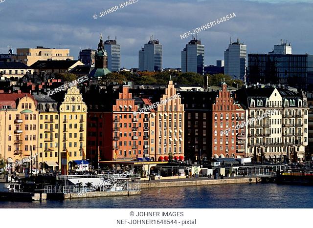 Buildings at coastline in Stockholm
