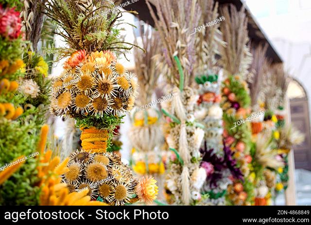 traditional spring easter decor handmade floral palm sale in outdoor street fair market