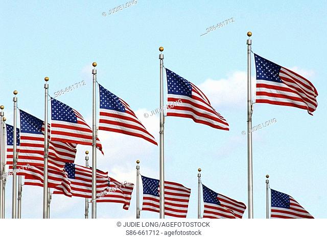United States Flags around the base of the Washington Monument, Washington, DC, USA
