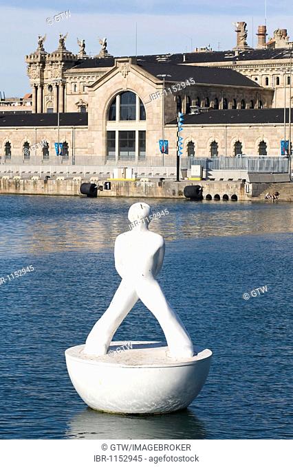 Floating statue, Port Vell, Barcelona, Catalonia, Spain, Europe
