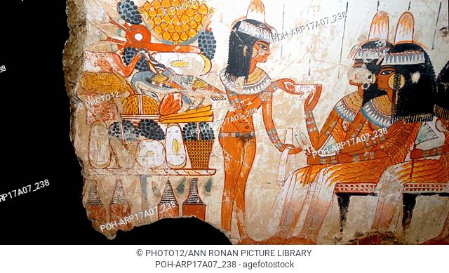 Fresco from the tomb of Nebamun, Fragment of a polychrome tomb-painting showing a banquet scene. Thebes, Egypt 18th Dynasty, around 1350 BC