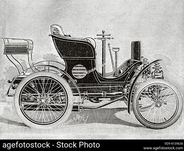 Darracq car. Old 19th century engraved illustration from La Nature 1899