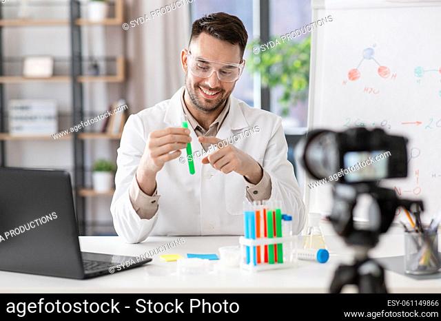 chemistry teacher with camera having online class