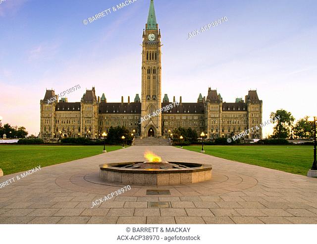Peace Tower, Eternal Flame, Center Block, Parliament Hill, Ottawa, Ontario, Canada