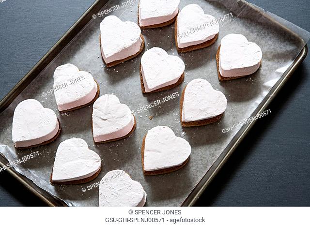 Pink Heart-Shaped S'mores Marshmallows on Graham Cracker Cookies