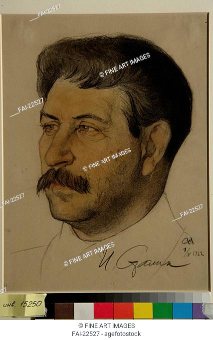 Portrait of Joseph Stalin (1879-1953). Andreev, Nikolai Andreevich (1873-1932). Sanguine, black and white chalk on paper. Realism. 1922. Russia