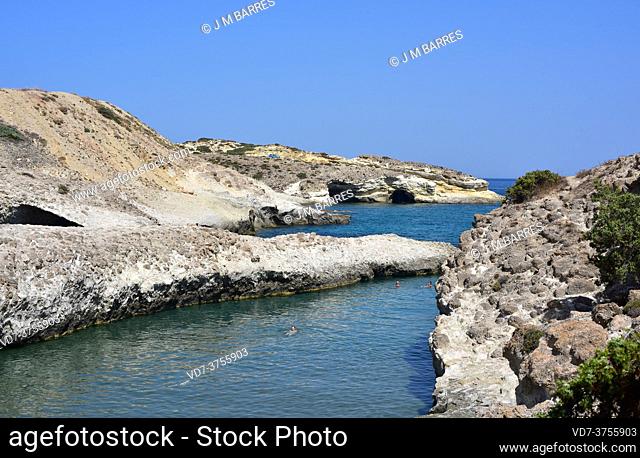 Volcanic coast with pyroclasts. Papafragas, Milos or Melos Island, Greece