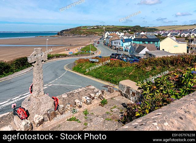 BROAD HAVEN, PEMBROKESHIRE/UK - SEPTEMBER 14 : View of the War Memorial at Broad Haven Pembrokeshire on September14, 2019. Unidentified people