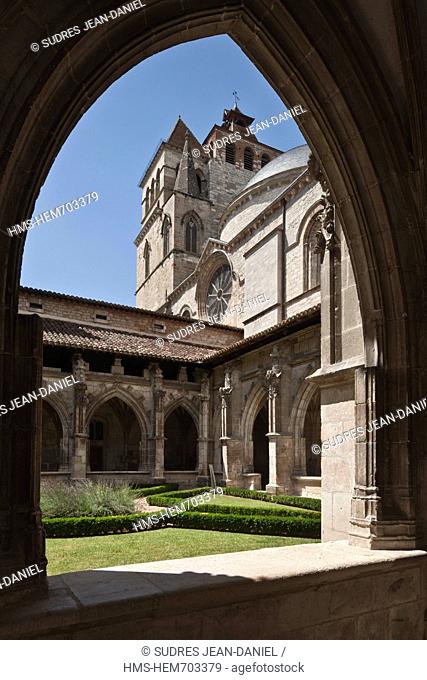 France, Lot, Cahors, Renaissance cloister of St. Stephen's Cathedral and The Heavenly Garden Pre au part of the secret gardens of Cahors