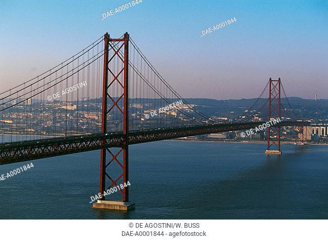 25th April Bridge over the river Tagus (Tejo), which connects Lisbon to Almada, Portugal