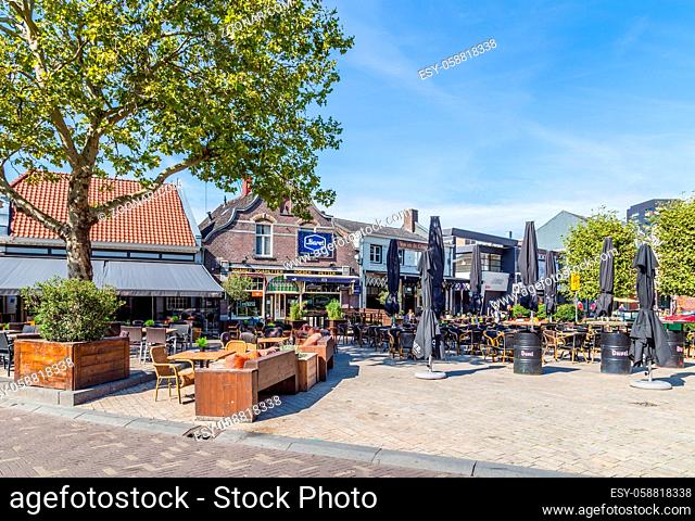 Tilburg Netherlands - September 10, 2019: Restaurant, cafe and terrace on Plus square in the historic centre of Tilburg in Brabant Netherlands
