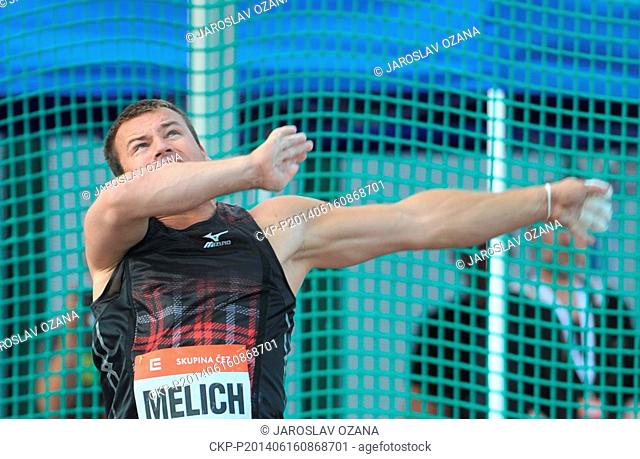 Subprogram of the Golden Spike, athletic meeting World Challenge on June 16, 2014 in Ostrava, Czech Republic. Hammer throw (men), Lukas Melich of Czech Republic