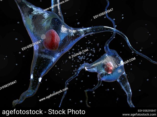 Illustration of the human nerve cell on a black