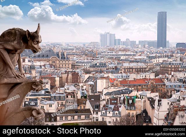 paris cathedral notre dame gorgoyle view cityscape, France