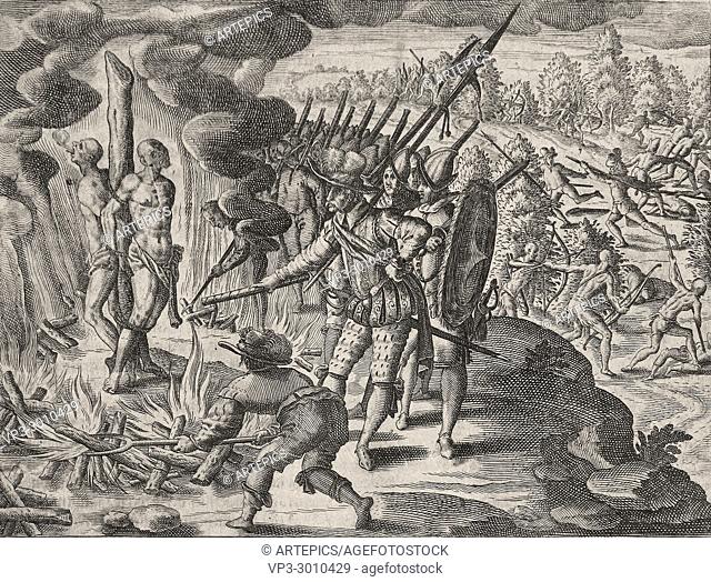Theodor de Bry - conquistadors condemning the natives at the stake