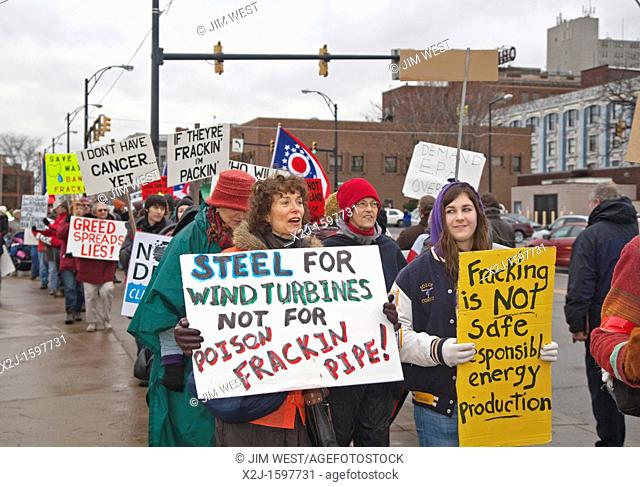Youngstown, Ohio - Activists protest hydraulic facturing fracking by energy companies drilling for natural gas  They say the practice pollutes drinking water...