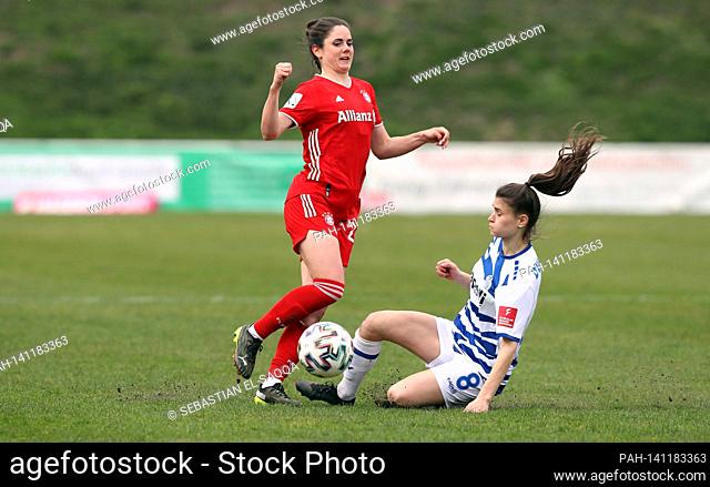 firo: 28.03.2021 Soccer: Soccer: 1st Bundesliga Flyer Alarm Women’s Bundesliga Women MSV Duisburg - FC Bayern Munich Muenchen 0: 6 FCB Sarah Zadrazil, duels