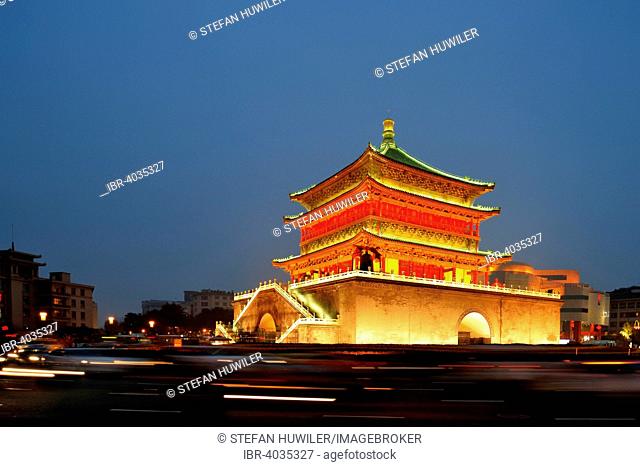 Illuminated Bell Tower, Xi'an, Shaanxi Province, China