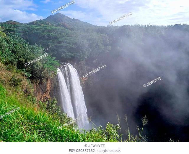 Majestic twin Wailua waterfalls on Kauai, Hawaii