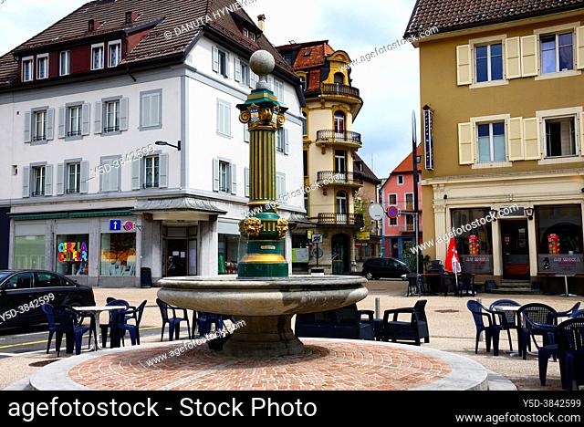 'Watch Valley', Street scene, city center of La Chaux-de-Fonds, UNESCO World Heritage, La Chaux-de-Fond in canton of Neuchâtel is located in Jura mountains