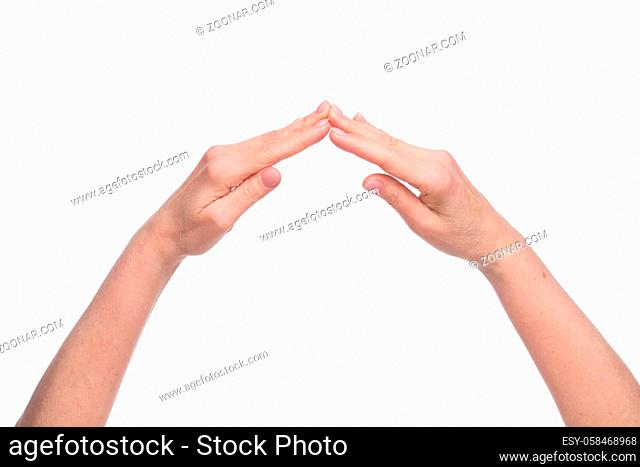 Two hands of old woman clasped all together to demonstrate independence, success and profitability of company
