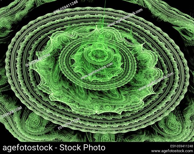 Green 3D mandala. Abstract background. Isolated on black background