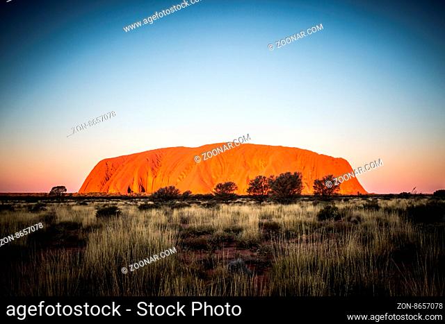 Majestic Uluru at sunset on a clear winter#39;s evening in the Northern Territory, Australia