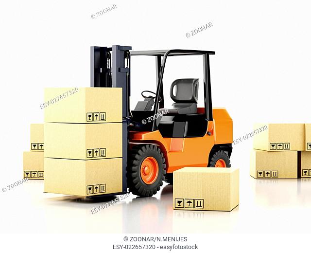 3d forklift truck with cardboard boxes