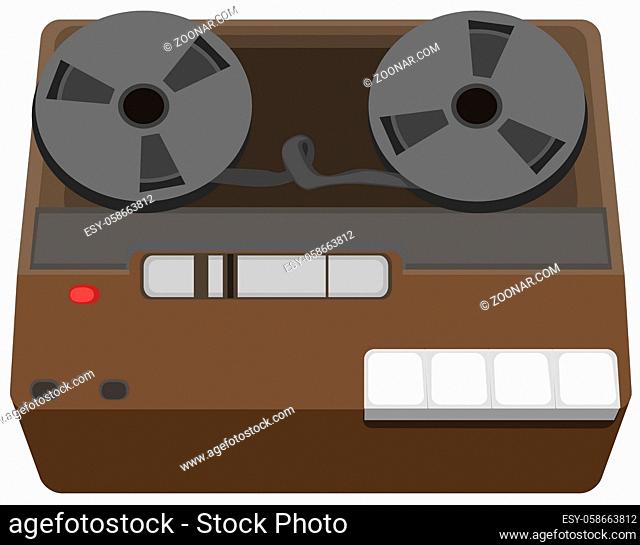 Tape recording player vintage, vector cartoon illustration design element horizontal, over white, isolated