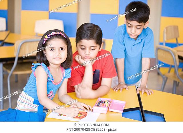 Boy Covering Girl S Eyes In School Stock Photo Picture And Royalty Free Image Pic Wes Zef Agefotostock