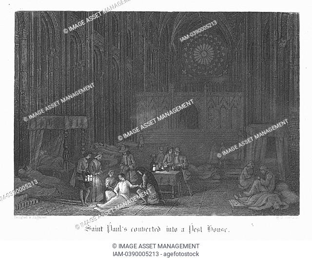 Saint Paul's being used as a pest house during the Plague of London 1665  Illustration by John Franklin fl 1800-61 for William Harrison Ainsworth 'Old Saint...