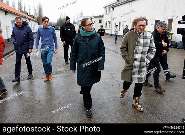State Secretary for Asylum and Migration policy Nicole de Moor and Jabbeke Mayor Daniel Vanhessche pictured during a visit of State Secretary de Moor to the...