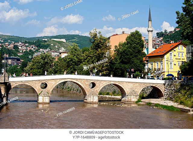 Latin Bridge on Miljacka River, place where was killed the Archduke Franz Ferdinand Bosnia- Herzegovina  Balkans Europe