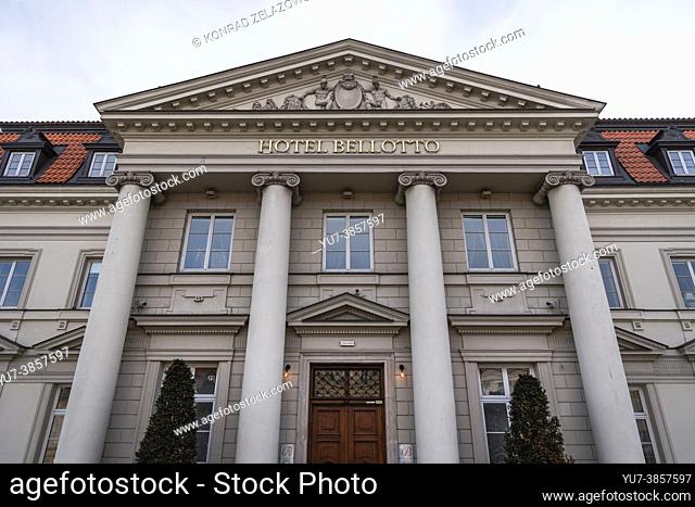 Facade of Hotel Bellotto building in former building of Primates Palace in Warsaw city, Poland
