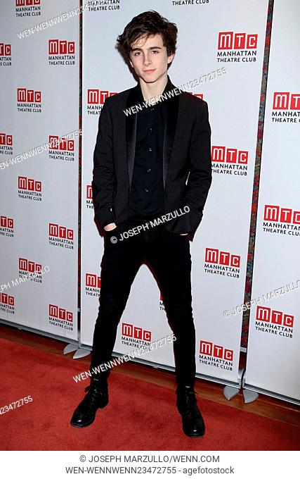 Opening night party for the MTC production Prodigal Son held at Brasserie 8.5 restaurant - Arrivals. Featuring: Timothée Chalamet Where: New York, New York