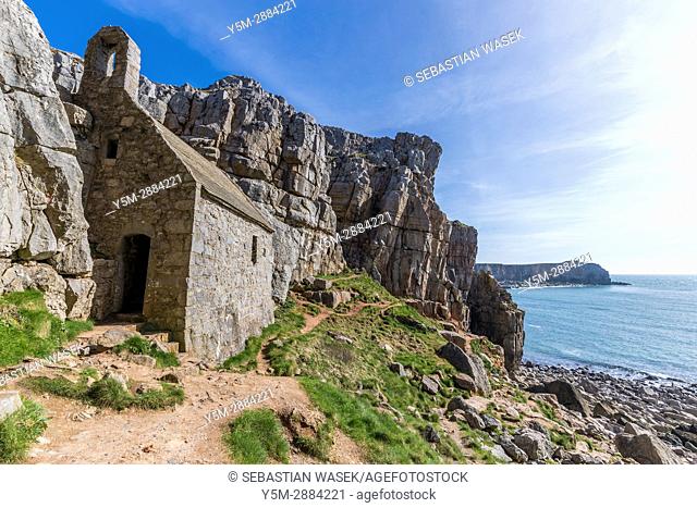 St Govan's Chapel, a 13th century Scheduled Ancient Monument in the Pembrokeshire Coast National Park, Wales, UK, Europe