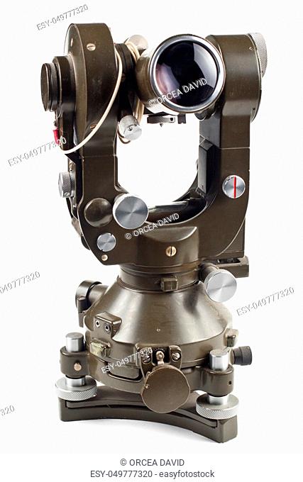 old green theodolite isolated on white background