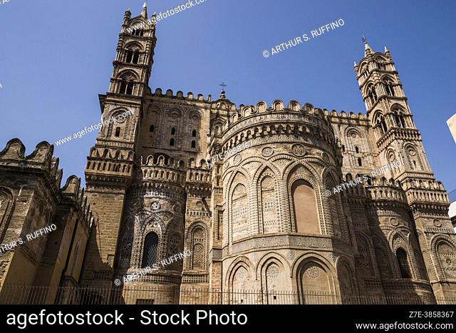 Apse on the east side of the Palermo Cathedral. Exterior view. Palermo, Sicily, Italy
