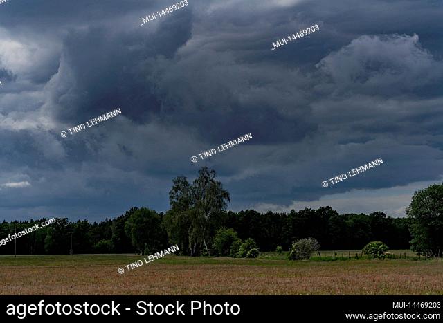 Large rain clouds over an agricultural area just before a bad storm