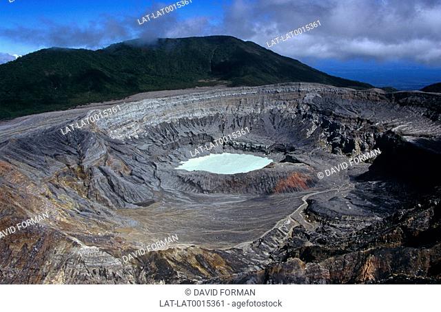 The dormant Poas volcano in the Parque National Volcan Poas has a large summit crater 1.5 kilometres across and 300 metres deep