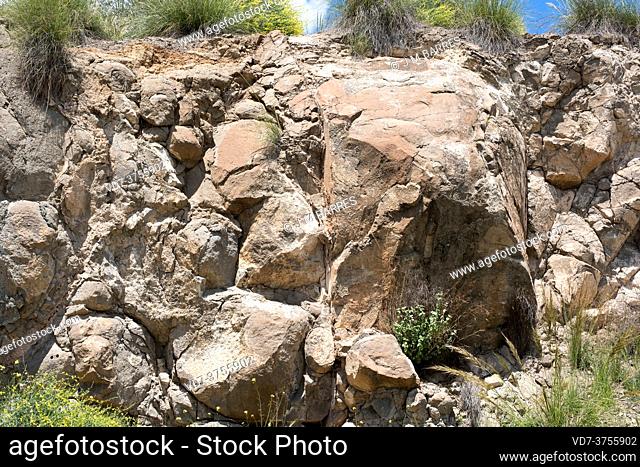 Lamproite (lamprophyre) is a volcanic rock. Cancarix volcanic dome, Hellin, Albacete province, Castilla-La Mancha, Spain