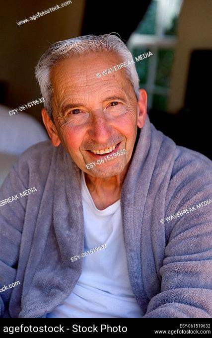 Portrait of senior caucasian man spending time at home