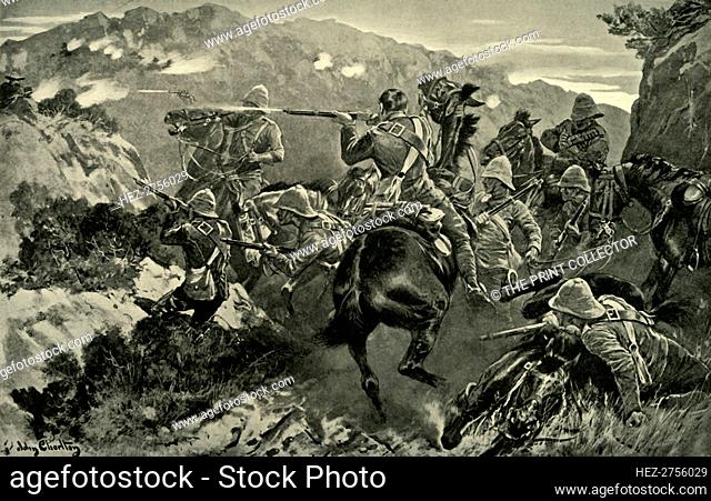 'A Picket of 13th Hussars Surprised Near the Tugela River (Hussar Hill)', 1900. Creator: John Charlton