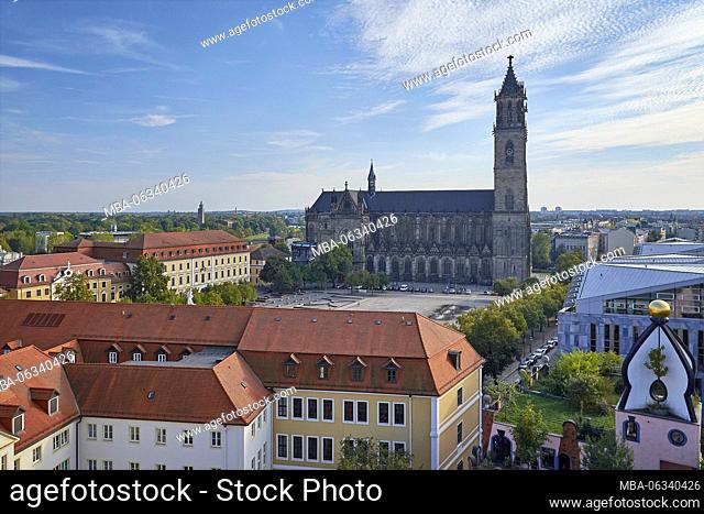 View from the green citadel to the Dom, Magdeburg, Saxony-Anhalt, Germany
