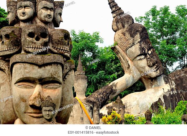 Buddha statues at the beautiful and bizarre buddha park in Vientiane/Laos
