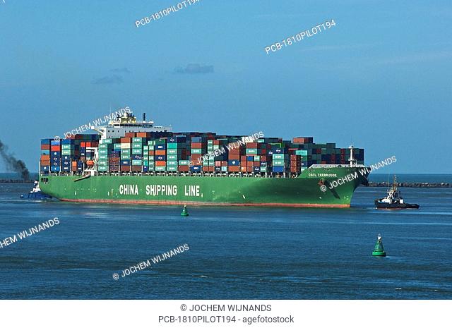 Container ship entering the Port of Rotterdam