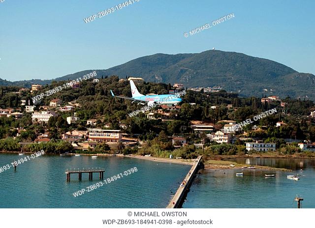 plane landing at Corfu Airport Corfu Greece