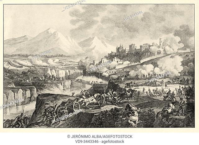 The Battle of Roveredo, September 3, 1796. History of France, old engraved illustration image from the book Histoire contemporaine par l'image 1872