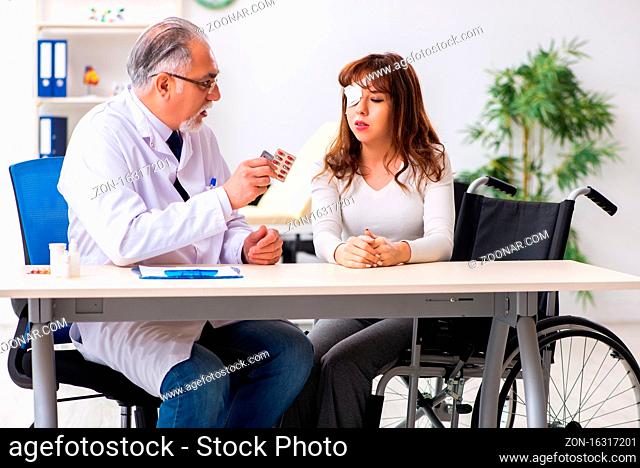 Young woman visiting male doctor ophthalmologist